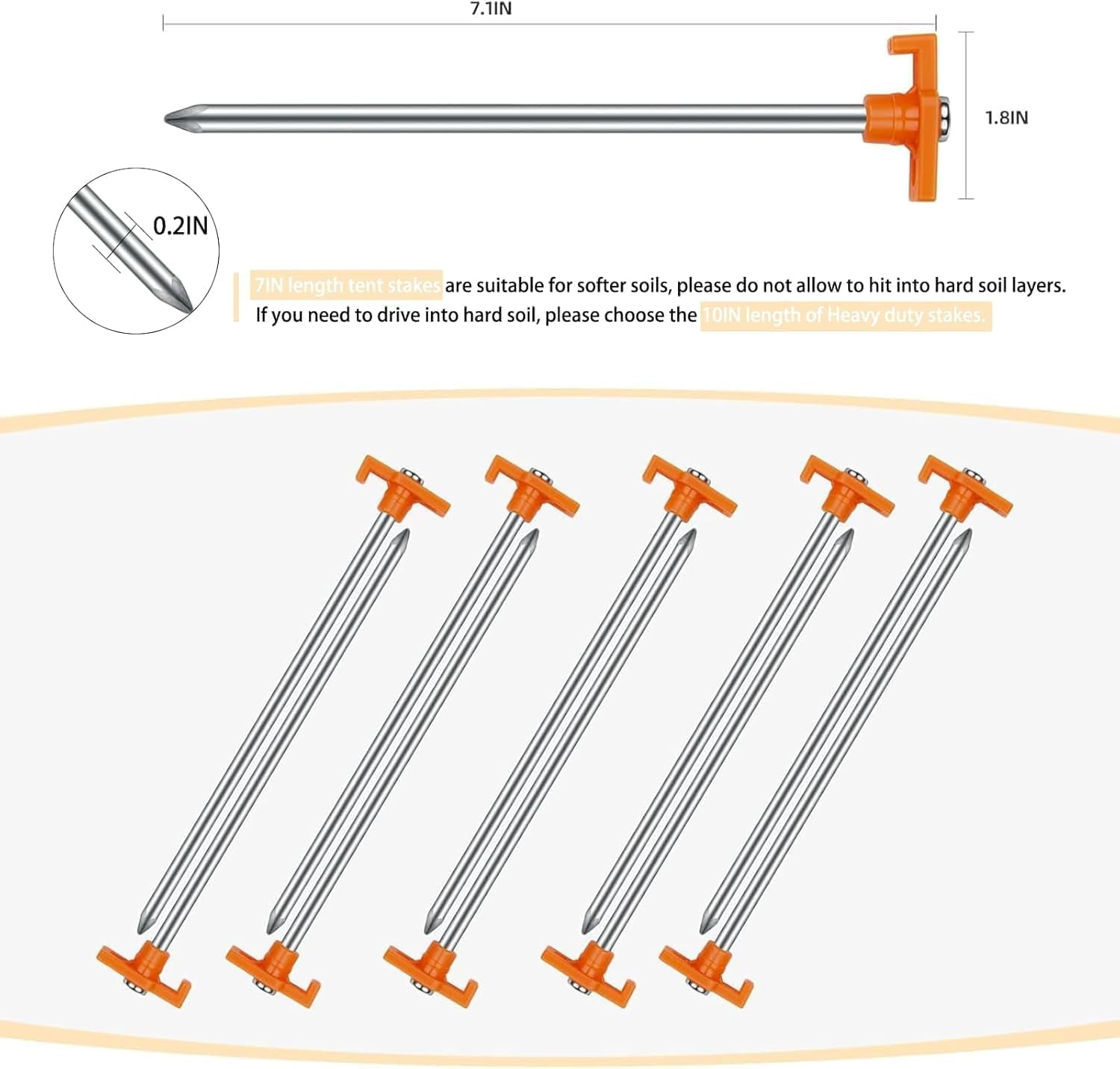 Tent Stakes, Non-Rust Metal Tent Pegs Ground Stakes Tent Spikes, Orange