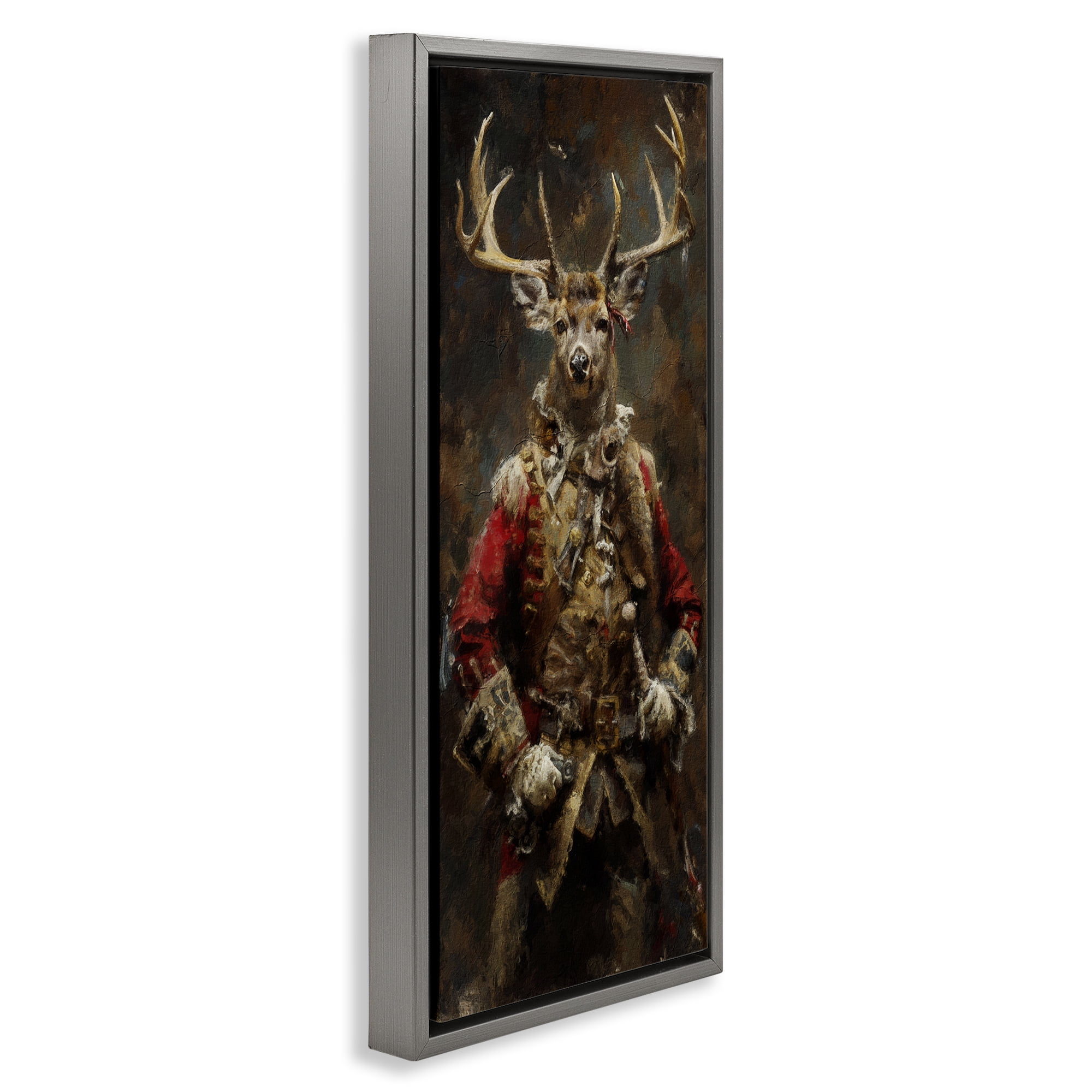 Stupell Industries Regal Deer Portrait Animals & Insects Painting Gray Floater Framed Art Print Wall Art, 15 x 31