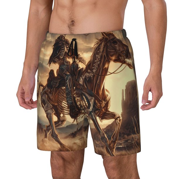 Balery Western Skeleton Cowboy Horse Bañador para hombre, shorts de playa de secado rápido con entrepierna y forro de compresión-Small