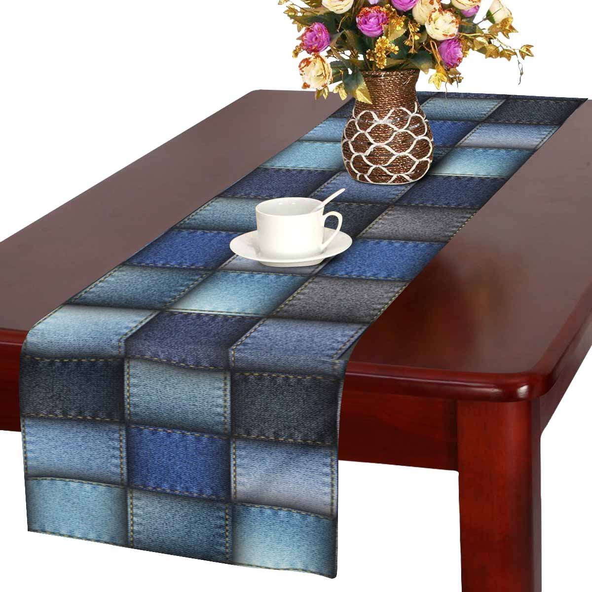 MKHERT Modern Blue Jeans Patchwork Background Table Runner Home Decor
