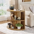 thumbnail image 2 of Tribesigns Half Round Side Table, 3-Tier Farmhouse Wooden End Table with Storage Shelves, Semi Circle Fluted Nightstand for Living Room, Bedroom, Brown, 2 of 22