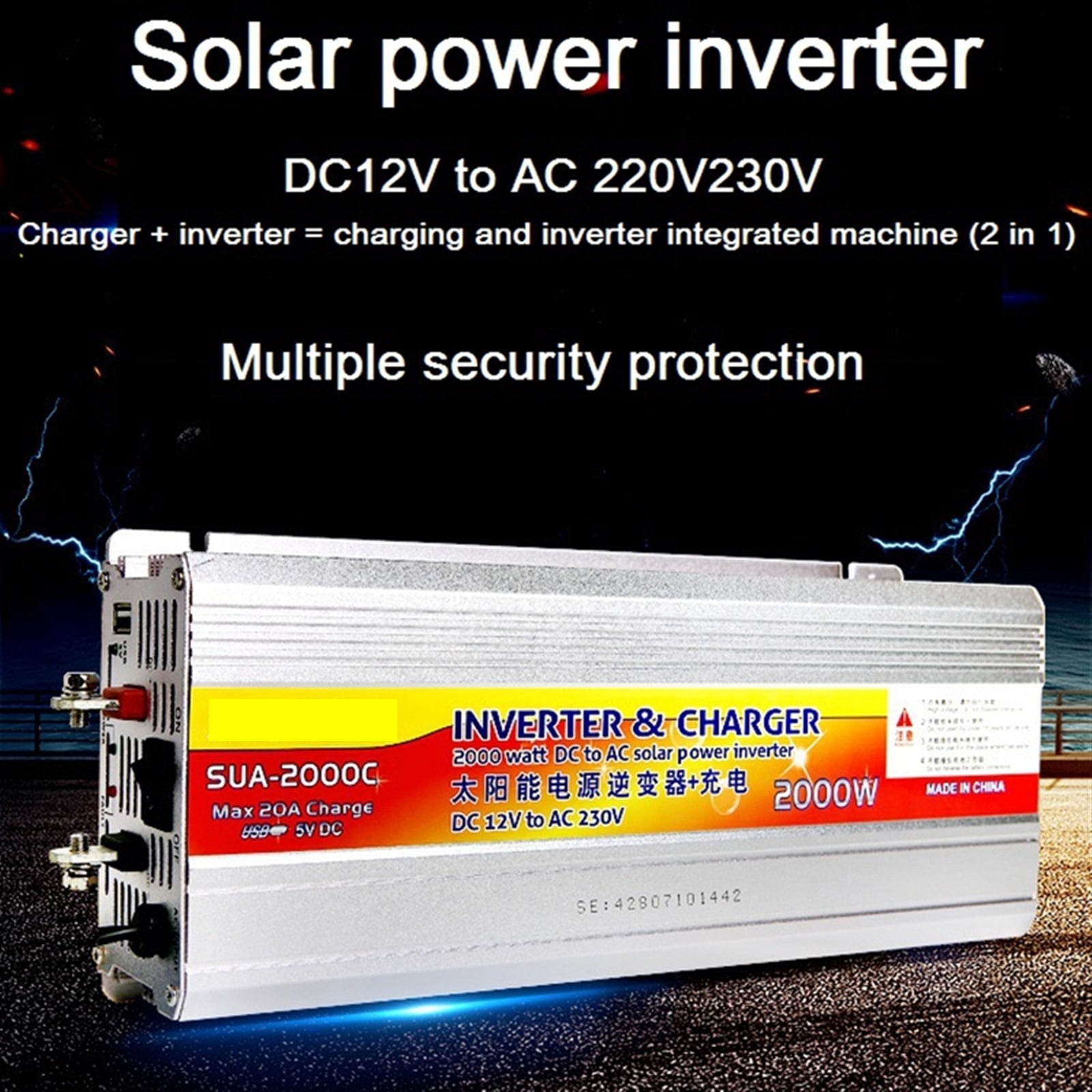 Inverter 12v Hybrid Solar Power Inverter Charger Voltage Transformer USB 500W 1000W 2000W Converter Adapter Home ,Multiple Safety Protections