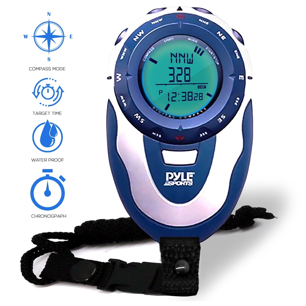Pyle Handheld Track Watch with Compass, 42 Laps Chronograph Memory