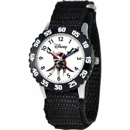 Disney Pirates of the Caribbean Boys' Stainless Steel Watch, Black Strap