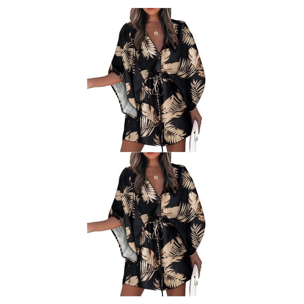 Qarigey Vestidos con cordones para mujer para mujer Sexy Escote en V profundo Mangas acampanadas Mini vestido corto Fiesta Playa Vacaciones Type4 NO4