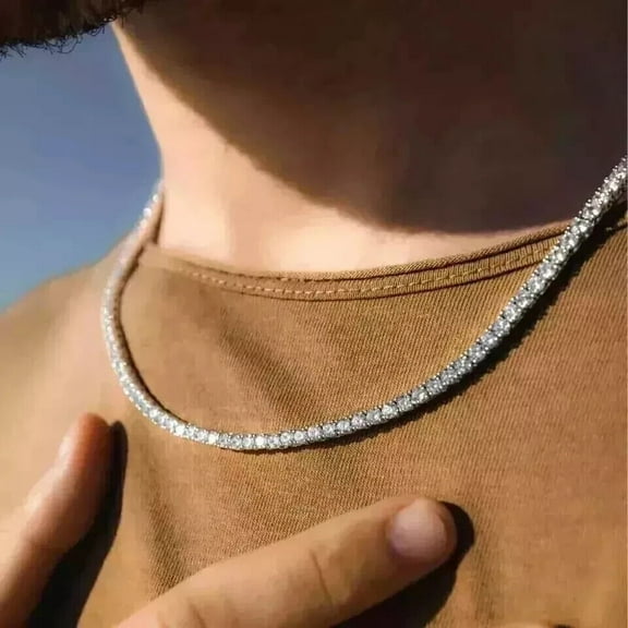 20Ct Round Cut Lab Created Diamond Men's Tennis Necklace 14K White Gold Finish