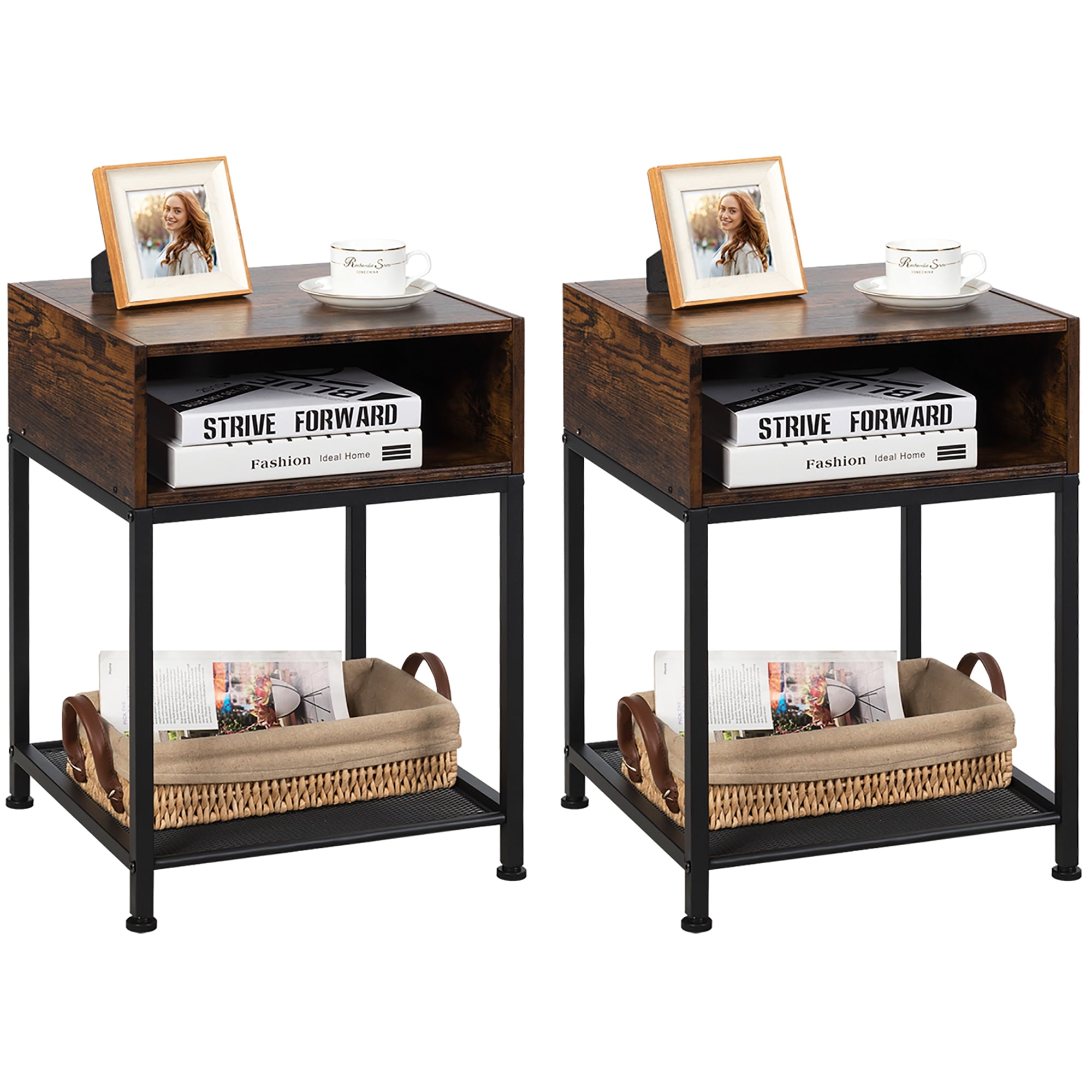Vasagle Industrial Nightstand, Set of 2 Side Table, End Table with 