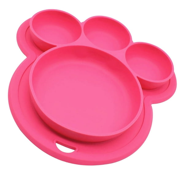 Bewildely de cena para niños, alimentación de silicona, frutas, dividido, cuenco, forma de pata, vajilla de alimentación, juguete para Mostrada Rosa roja Bewildely HA003350-04