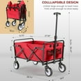 thumbnail image 2 of Collapsible Folding Wagon 150 lbs Max Load, Heavy-Duty Portable Utility Shopping Cart, Lightweight Foldable Grocery Stroller, W/360° Wheels, Carry Bag, for Camping, Beach, Garden, Sports (Red), 2 of 18