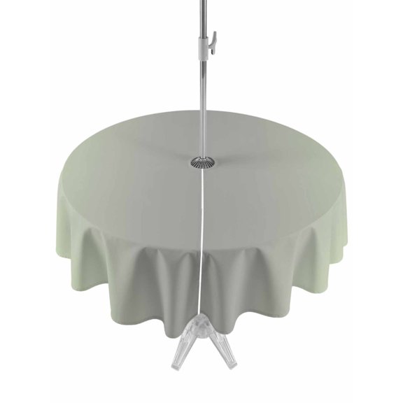 Outdoor Table Cloth with Umbrella Hole and Zipper, Light Green Grey Ombre Waterproof Round Tablecloth 54 Inch, Modern Gradient Abstract Art Washable Table Cover for Outside Party Patio Picnic