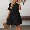 thumbnail image 6 of felwors Womens Summer Dress Ruffle Sleeve Smocked Crew Neck Midi Dresses Casual Flowy Tiered Swing Boho Beach Sundress Black, L, 6 of 8