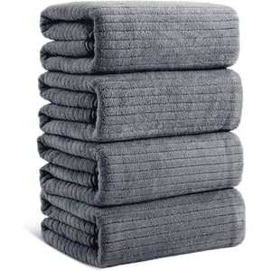 Jessy Home 4-Pack Striped Bath Towel Set, Dark Gray