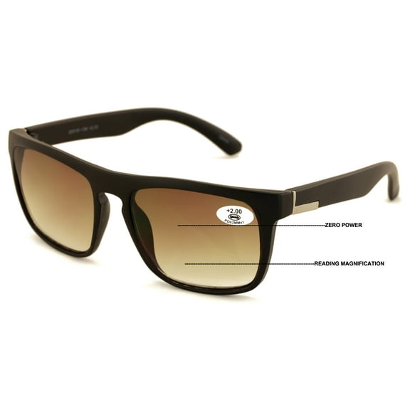 Large Men Progressive Bifocal Reading SunGlasses - UV400 Protection Reader - No Line Or Bubble - Keyhole Matte 1.25