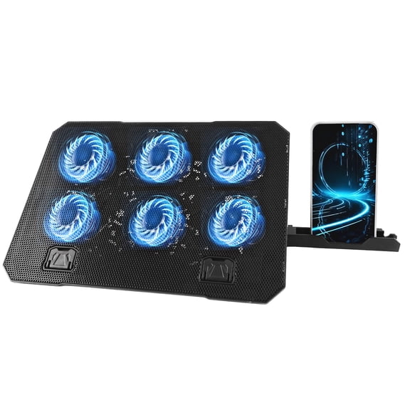 Topsome Laptop Cooling Pad, Laptop Cooler with 6 Quiet Fans for 12-15.6 Inch Notebook, Gaming Laptop Cooling Pad with 5 Adjustable Height, 2 USB Ports, Phone Stand, Laptop Fan Stand Accessories