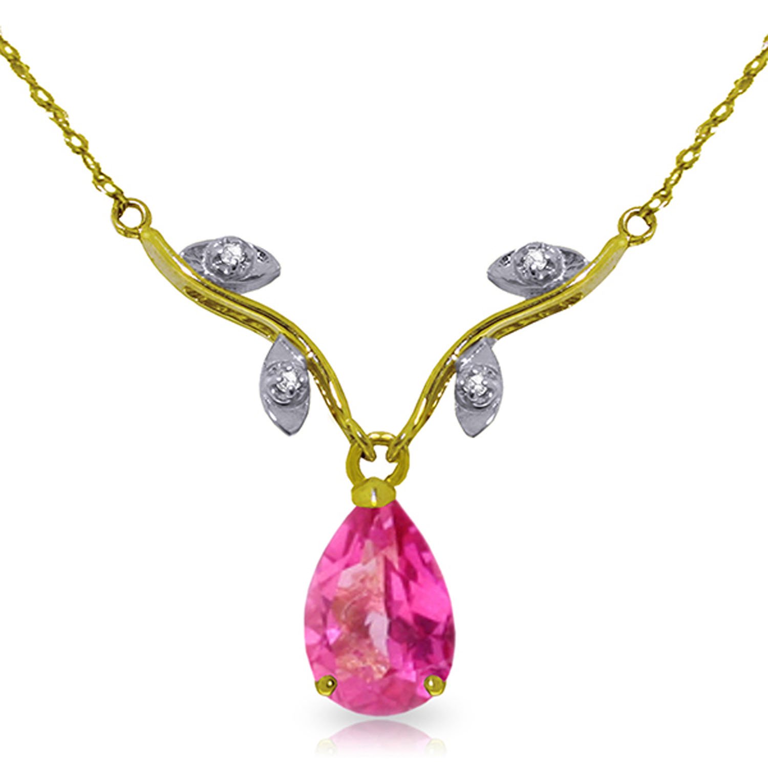 Galaxy Gold 14K Solid Gold Natural Diamond & Pink Topaz Pear Drop Necklace for Women - Yellow Gold Fine Jewelry