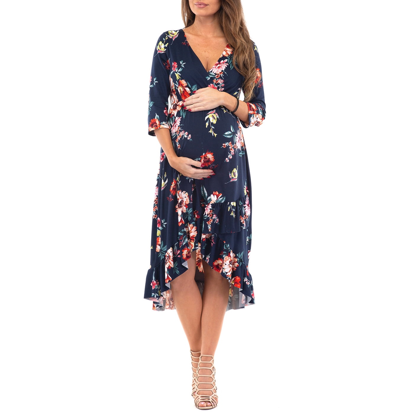 Women's Faux Wrap Hi-Lo Maternity Dress 