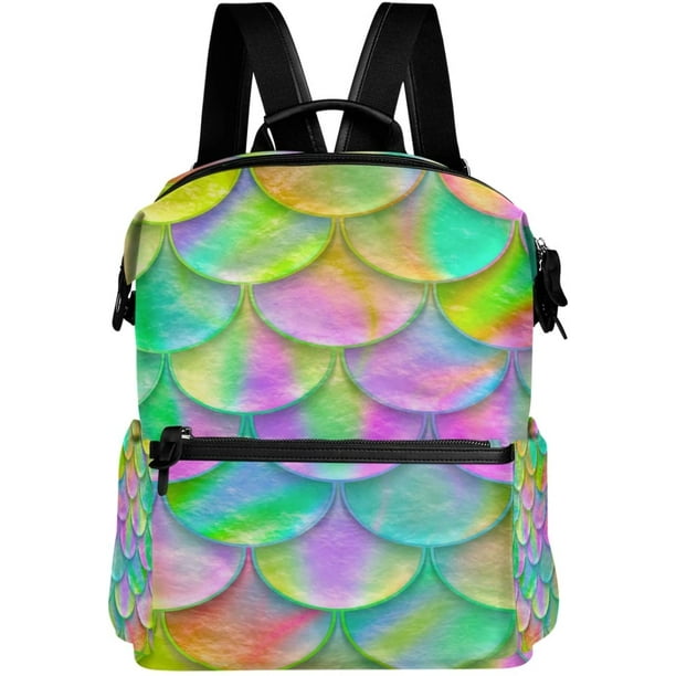 Rainbow Mermaid Tail Scales Backpack Colorful Fish Skin School Book Bag  Travel Hiking Camping Laptop Daypack 