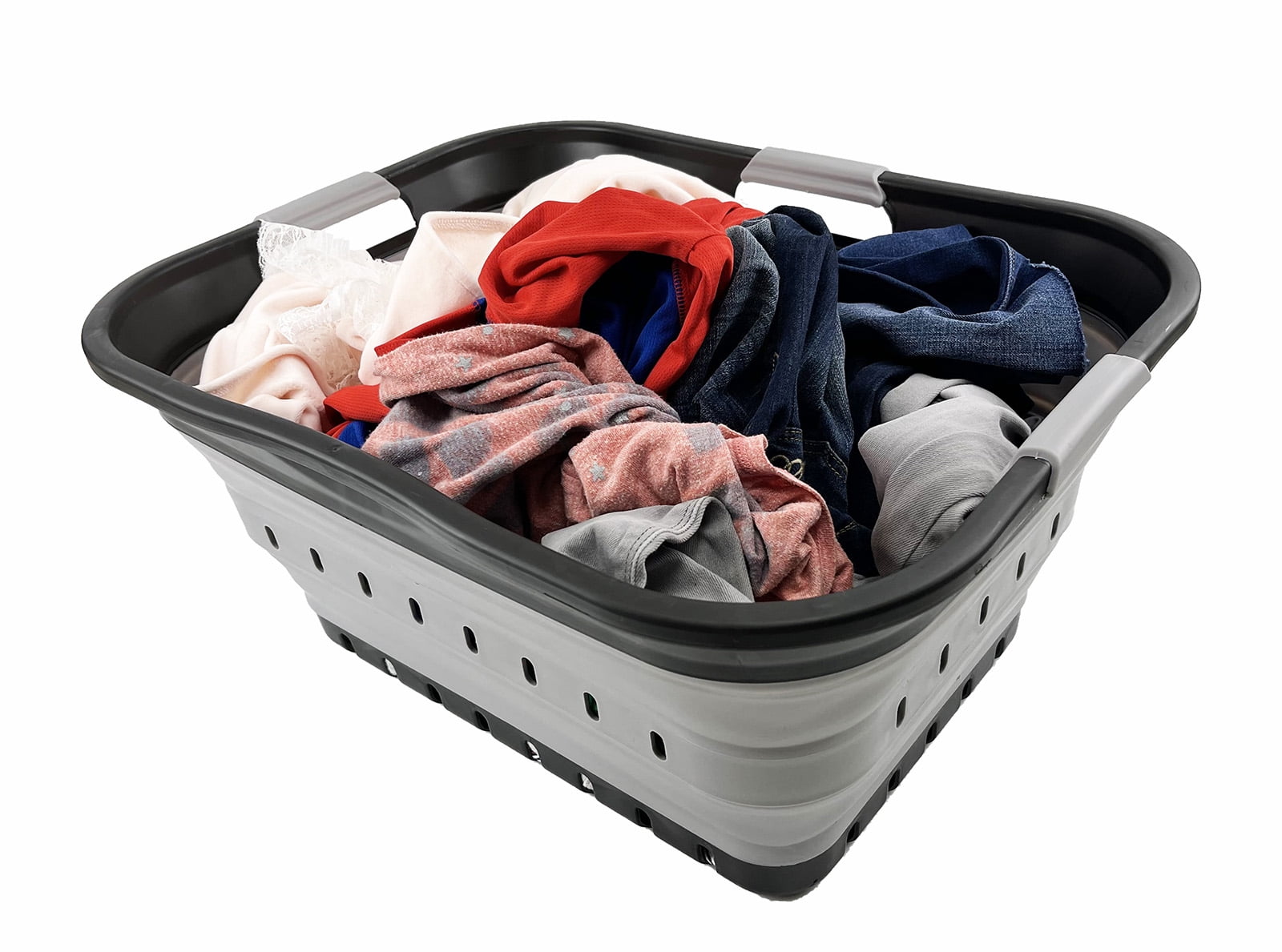 SAMMART 42L (11 gallon) Collapsible Plastic Laundry Basket - Foldable Pop Up Storage Container/Organizer - Portable Washing Tub - Space Saving Hamper/Basket