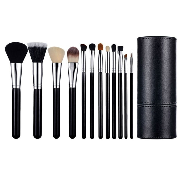 NUOLUX 12Pcs Makeup Beauty Black Drum Full Brush Beginner Powder Kit(Black) Eye Brush Shadow Makeup