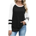 thumbnail image 2 of Fanxing Womens Pullover Sweaters Color Block Crewneck Knit Tunic Tops Cozy Soft Long Sleeve Jumper Tops Black M, 2 of 4