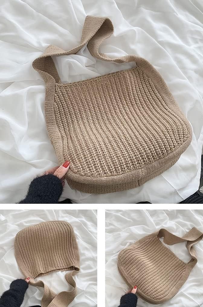 Kukuzhu Large Crochet Tote Bag for Women Casual Hobo Bag Shoulder Bag Retro Knitted Purses Handbag Beach Travel Tote Bag