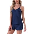 thumbnail image 4 of INSPIRE CHIC Womens Satin Short Loungewear Sets Dual Straps Sleeveless Racer Back Sexy Silky Cami Pajama Sets 2 Pcs M Blue, 4 of 6