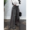 thumbnail image 5 of Female Bell Bottom Jeans High Waist Stretch Wide Leg Flared Pleated Vintage Casual Loose Denim Pants Black & Gray L, 5 of 7