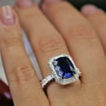 thumbnail image 2 of HeartsAndYou 3ct Natural Blue Sapphire Engagement Ring 14k SOLID White Gold Halo Cocktail, 2 of 9