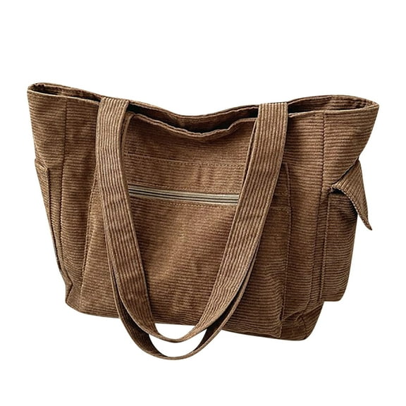 MUSOIE Corduroy Tote Bag for Women Zipper Tote Bag with Pocket Large Capacity Shoulder Bag