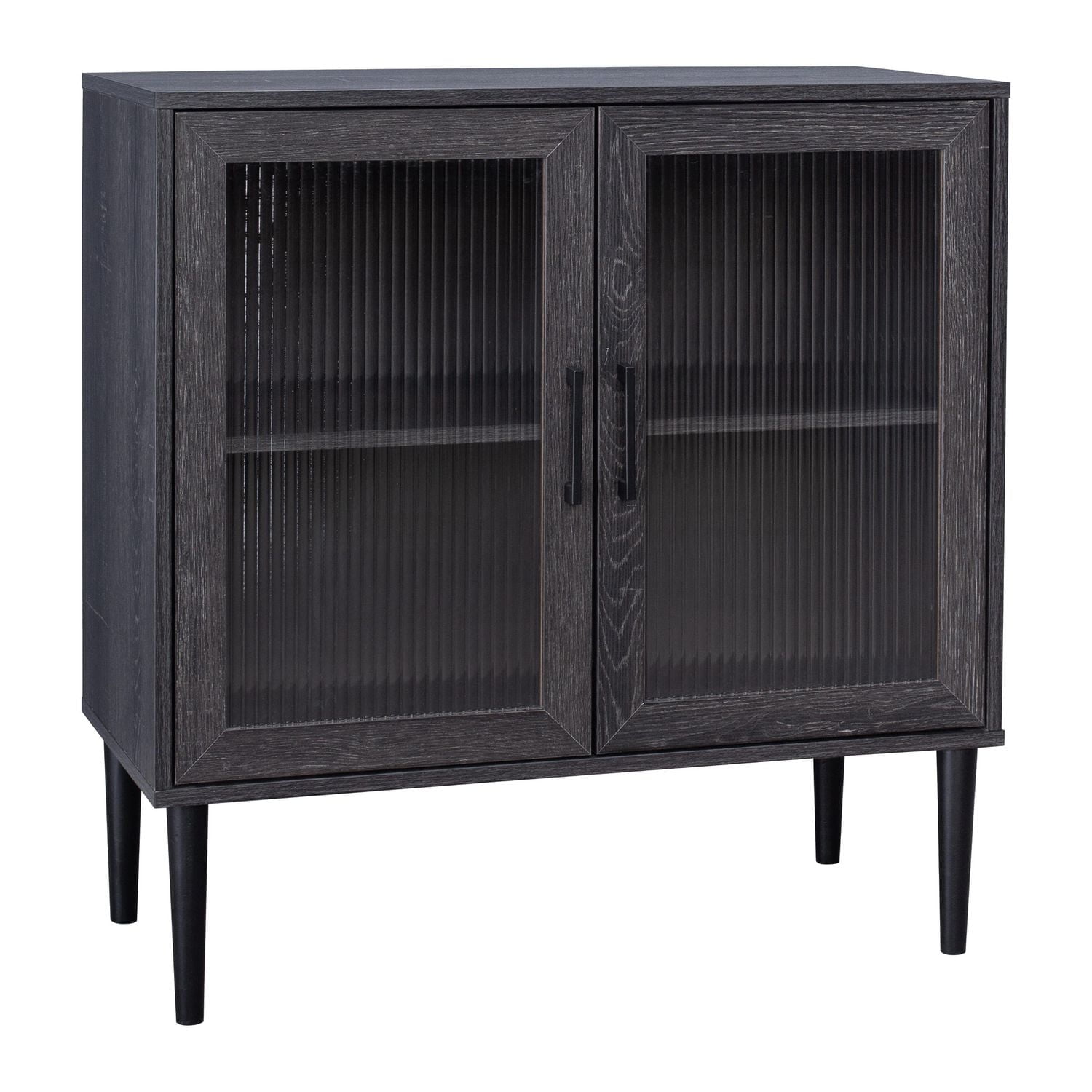 CorLiving Ethan Engineered Wood Compact Sideboard with 2 Glass Fluted Doors and 2 Shelves, Dark Grey