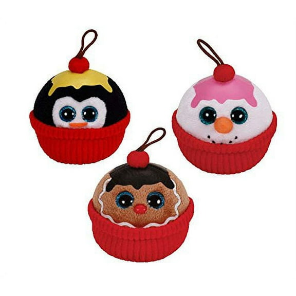 TY Beanie Baby 2014 Plush Ornament Set of (3)Flakes the Snowman, Coco the Gingerbread Man and Gelato the Penguin