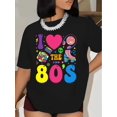 thumbnail image 1 of Women's Retro Heart & Letter Print Fashion T-Shirt, Casual Crew Neck, Regular Length, for All Seasons, 1 of 5