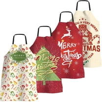 FunChaos 4 Pack Christmas Kitchen Aprons for Women Men, Adjustable Cooking Chef Aprons Waterproof Bib Aprons Cute Party Gift