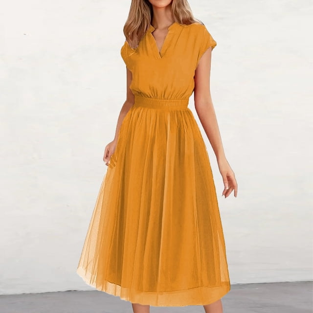 Fankiway Vêtements Décontractés pour Femmes Robe Unie Col en V Manches Courtes Robe Élégante en Maille Robes pour Femmes Grande Taille Liquidation Robes d'Été pour Femmes Manches Courtes