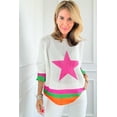 thumbnail image 5 of Women's White Star Pattern Colorblock Striped Edge Drop Shoulder Sweater | [ZhiHiMeRi] | (US 12-14)L, 5 of 12