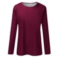 thumbnail image 4 of Olyvenn Womens Tops Plus Shirts Winter Fall Fashion 2023 Crew Neck Tees Raglan Sleeve Long Sleeve Blouse Classic Stylish Solid Pullover Dressy Casual Autumn Lady Shirts Trendy Wine 12, 4 of 5