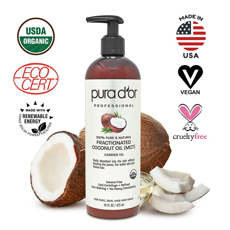 Pura D'or 100% Pure Organic Fractionated Coconut Oil - 16 fl oz