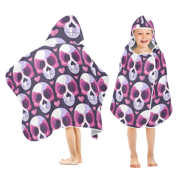 Toddler Hooded Beach Towel 24x50 Kids Bath Towels Soft Quick Dry for Swim Pool Boys Girls Cute Skull Head and Heart