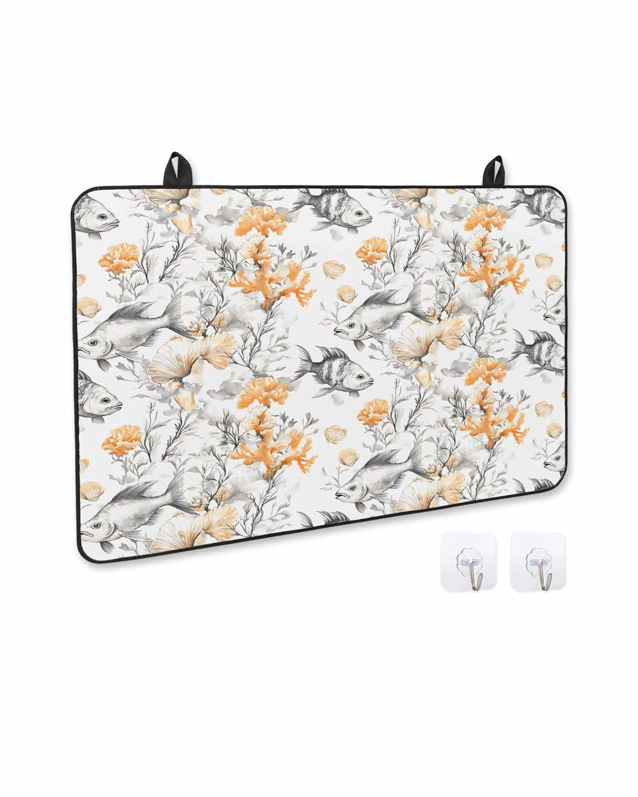 nqOlkjepod Large Induction Cooktop Protector Mat 36"x21", Orange Gray Coral Stove Top Covers for Electric Stove, Summer Beach Coastal Ocean Fish Stove Burner Cover Mats, Glass Top Stove Cover