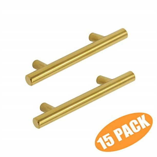 Probrico Kitchen Cabinet Handles Brushed Brass 3 Inch Gold Drawer Pulls Modern Round T Bar Hardware 15 Pack Com Probrico Kitchen Cabinet Handles, Brass Cabinet Pulls 3 Inch