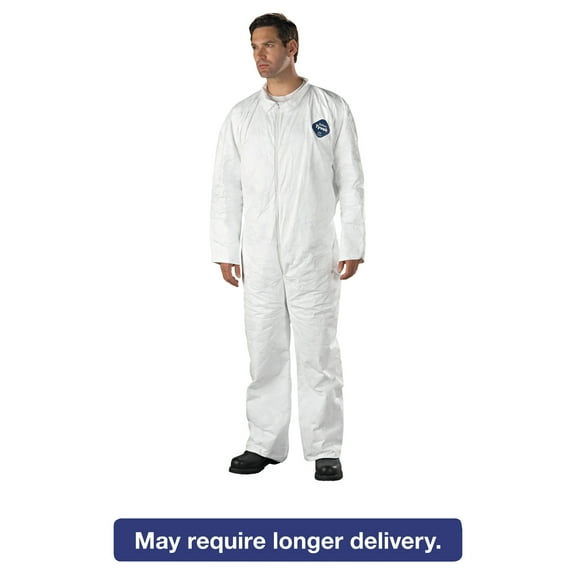 DuPont Tyvek Coveralls, Open Wrist/Ankle, HD Polyethylene, White, 3X-Large, 25/Carton