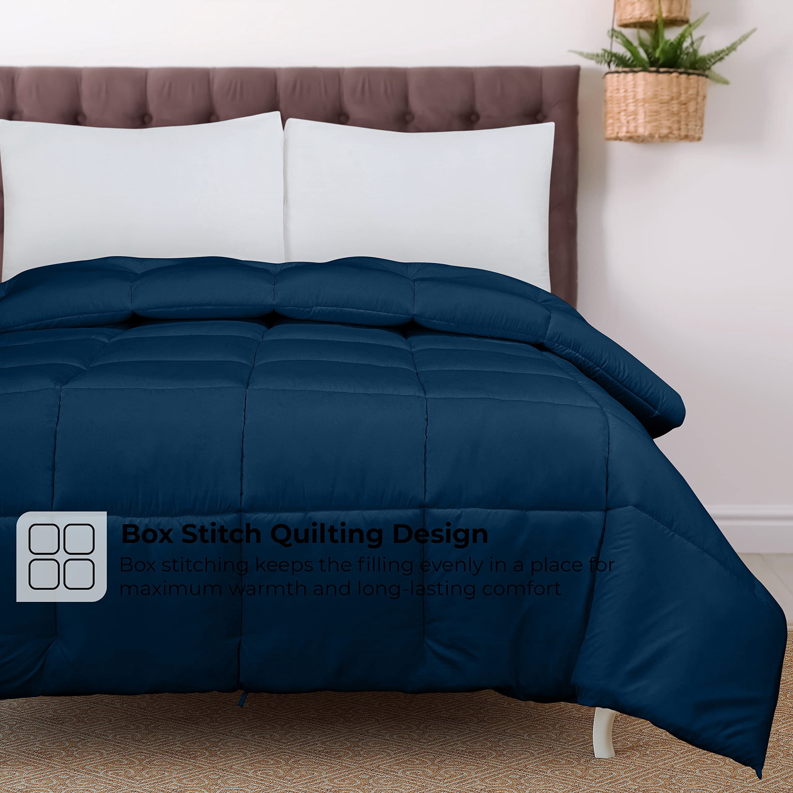 ROYALE California King Comforter - All Season Down Alternative Bedding Comforters- Lightweight Quilted Comforter with Corner Tabs- Soft Luxury Hotel Comforters- Box Stitch Duvet Insert (KingCal Navy)