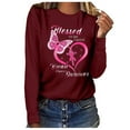 thumbnail image 2 of Fesfesfes Women Breast Cancer Prevention Tops Casual Long Sleeve O-neck Sweatshirt Tops Letter Printed Pullover Blouse Under $10, 2 of 4