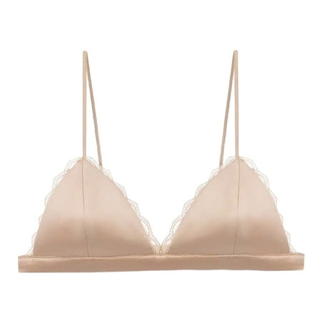 Beige Large Women s Silk Satin Triangle Bras Bralette Soft Cup Wireless Bras for Women Pack Bra Smooth and Comfortable Women Bra Set and Underwear Plus Wire Bra Top (with Wome