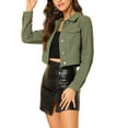 thumbnail image 4 of DARING DIVA Women's Button Down Long Sleeve Cropped Denim Jacket L Olive Green, 4 of 6