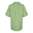 thumbnail image 4 of Button Down Shirt Women Cotton Short Sleeve Blouses V Neck Collared Button Up Summer Beach Tops Green M, 4 of 5
