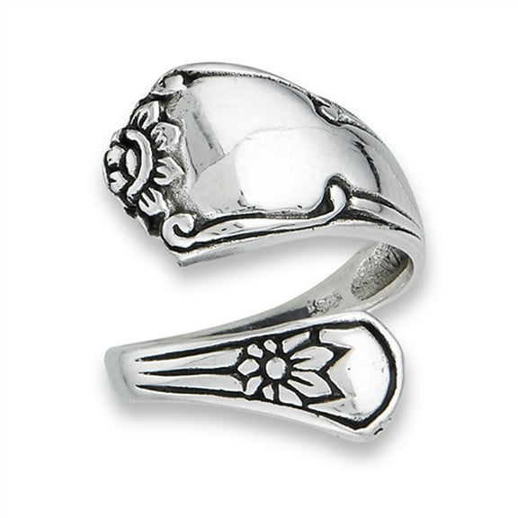 Victorian Style Adjustable Spoon Flower Ring 925 Sterling Silver Band Jewelry Female Male Size 9