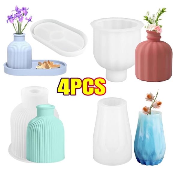4 Pack Vase Resin Molds Epoxy Silicone Casting Vase Mold , 3 Flower Pots   1 Tray for Home Decor Table Decoration