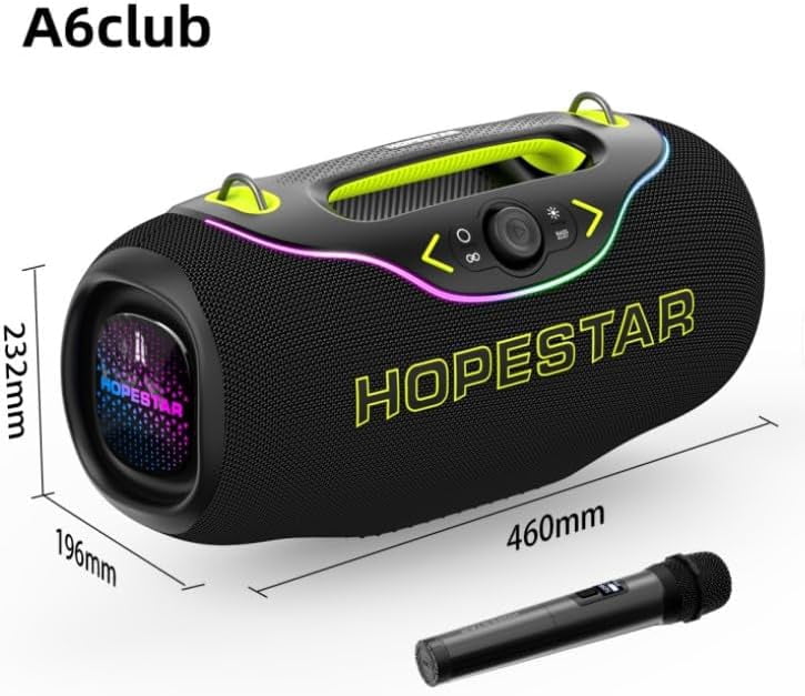 200W Wireless Bluetooth Speaker with 1Microphone, RGB Lights , 10M Range, Black