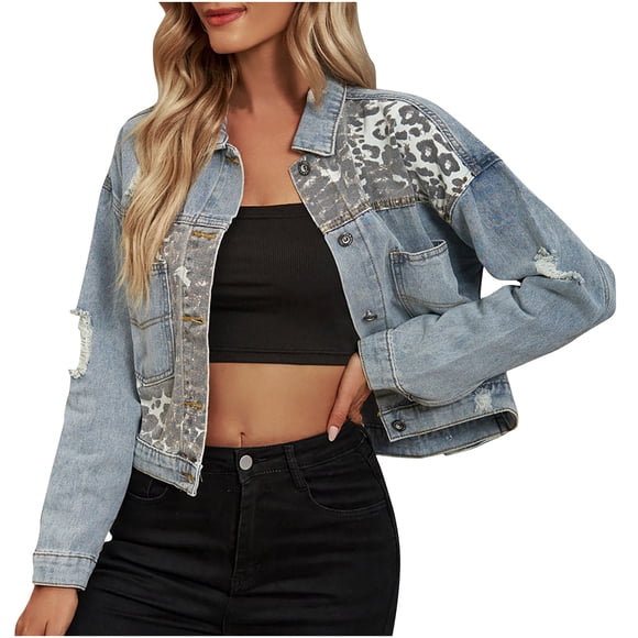 Plus Size Jean Jacket Women's Long Sleeve Jean Jacket Lapel Hooded Denim Coat/Jacket Button up Long Sleeve Basic Trendy Trucker Jackets S-169 Gray XL